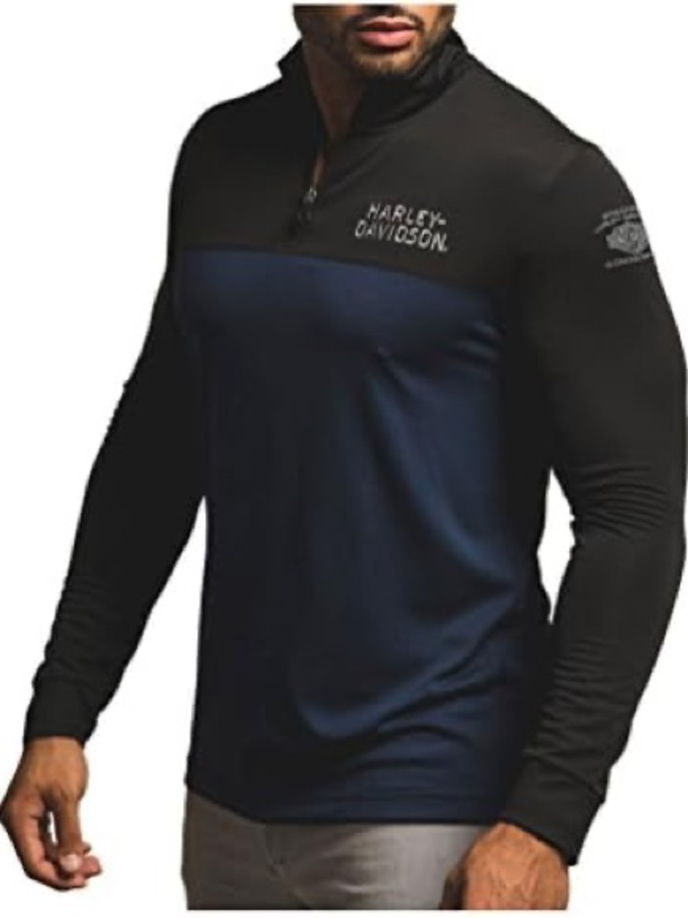 Harley-Davidson Black & Navy Colorblock Quarter-Zip Pullover Size L